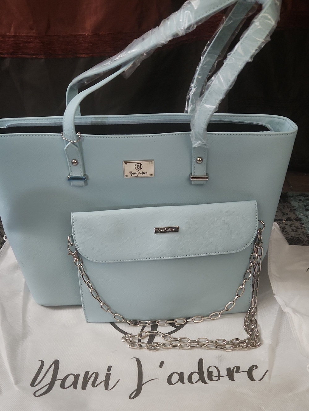 Tiffany Blue Tote with Detachable Chain Pouch